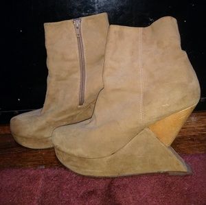 JEFFREY CAMPBELL Suede Booties Illusion Wood Heel